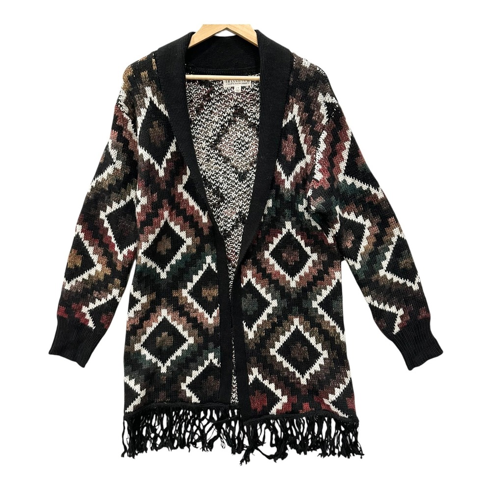 Idyllwind Miranda Lambert Women's L/XL Aztec Fringe Open Cardigan Wool Blend